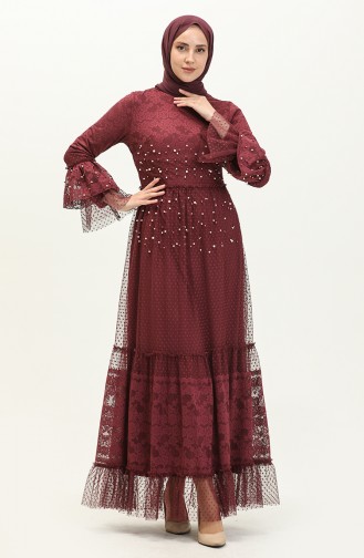 Claret Red Hijab Evening Dress 14185