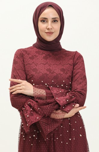 Claret Red Hijab Evening Dress 14185