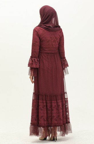 Claret Red Hijab Evening Dress 14185