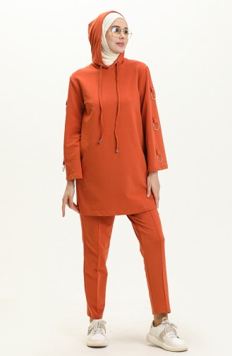 Sleeves Ring Detailed Tracksuit Suit 70016-03 Orange 70016-03