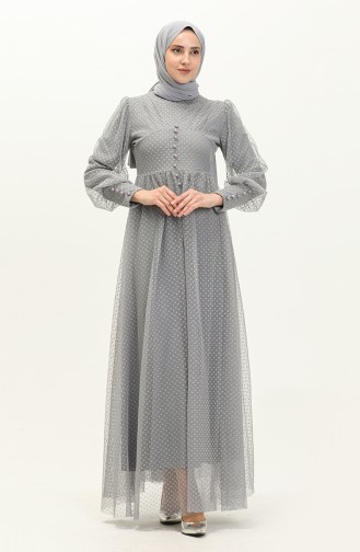 Gray Hijab Evening Dress 14339