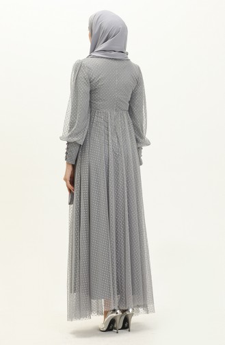 Gray Hijab Evening Dress 14339