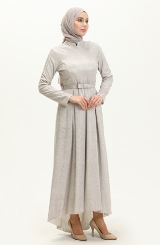 Silver Gray Hijab Evening Dress 14222