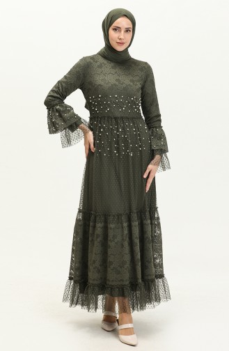 Khaki Hijab Evening Dress 14182