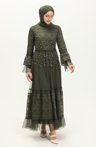 Khaki Hijab Evening Dress 14182