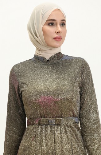 Khaki Hijab Evening Dress 14221