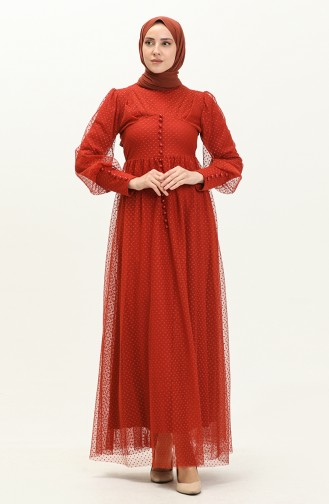 Brick Red Hijab Evening Dress 14341