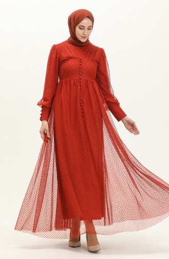 Brick Red Hijab Evening Dress 14341