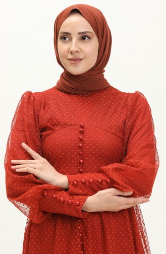 Brick Red Hijab Evening Dress 14341