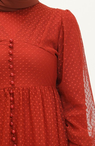 Brick Red Hijab Evening Dress 14341
