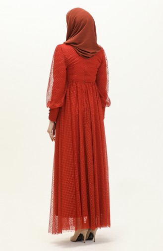 Ziegelrot Hijab-Abendkleider 14341