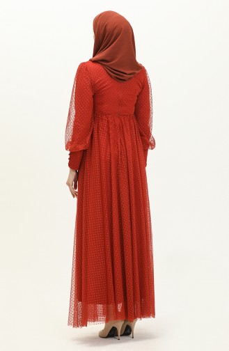 Brick Red Hijab Evening Dress 14341