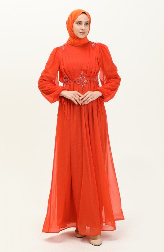 Ziegelrot Hijab-Abendkleider 14445