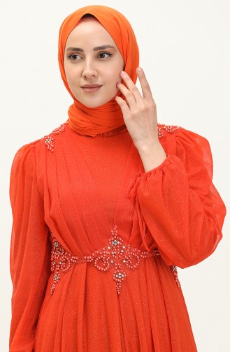 Brick Red Hijab Evening Dress 14445