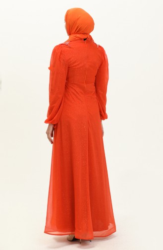 Brick Red Hijab Evening Dress 14445