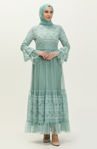Mint Green Hijab Evening Dress 14179