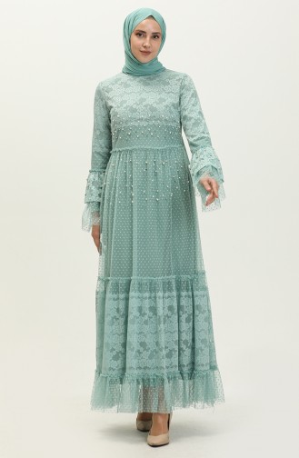 Mint Green Hijab Evening Dress 14179