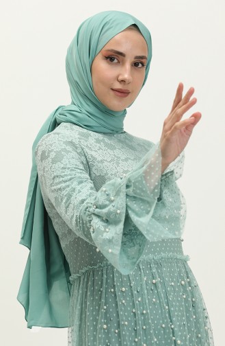 Mint Green Hijab Evening Dress 14179