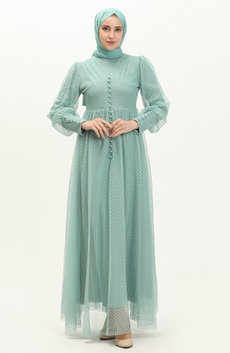 Mint Green Hijab Evening Dress 14340