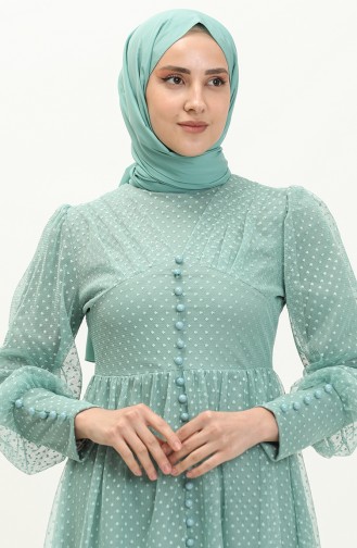 Mint Green Hijab Evening Dress 14340