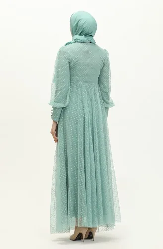 Mint Green Hijab Evening Dress 14340