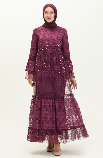 Plum Hijab Evening Dress 14181