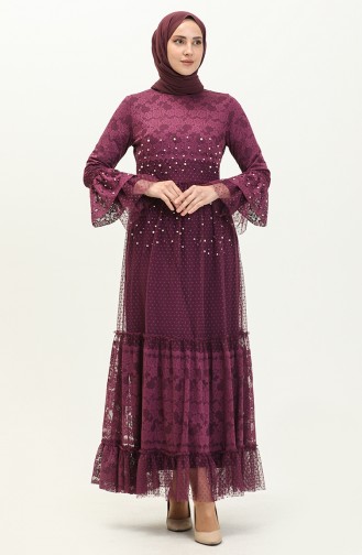 Plum Hijab Evening Dress 14181