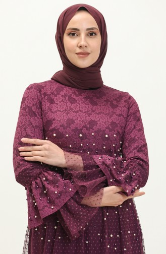 Plum Hijab Evening Dress 14181