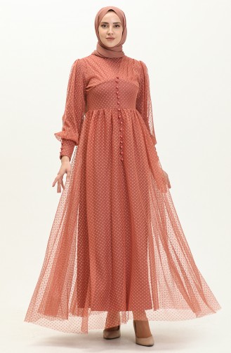 Salmon Hijab Evening Dress 14345