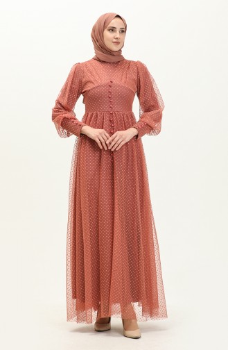 Salmon Hijab Evening Dress 14345