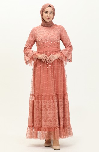 Salmon Hijab Evening Dress 14184