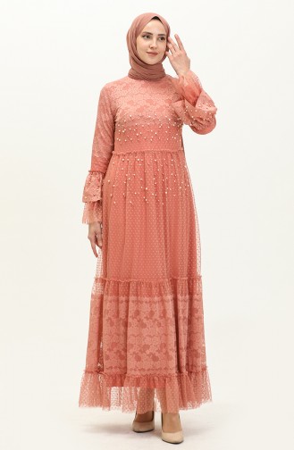 Salmon Hijab Evening Dress 14184