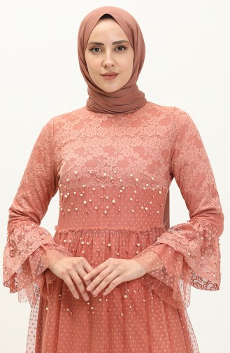 Salmon Hijab Evening Dress 14184