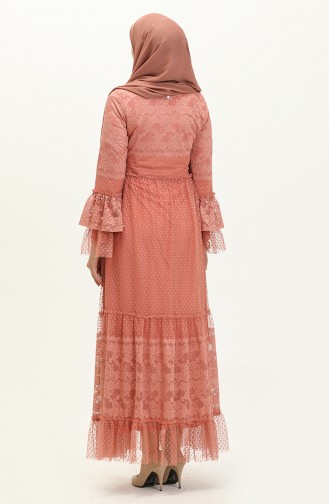 Salmon Hijab Evening Dress 14184