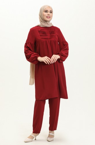 Aerobin Fabric Ribbed Two Piece Suit 0001-05 Claret Red 0001-05