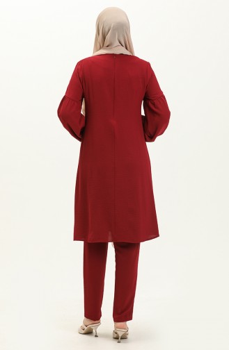 Aerobin Fabric Ribbed Two Piece Suit 0001-05 Claret Red 0001-05