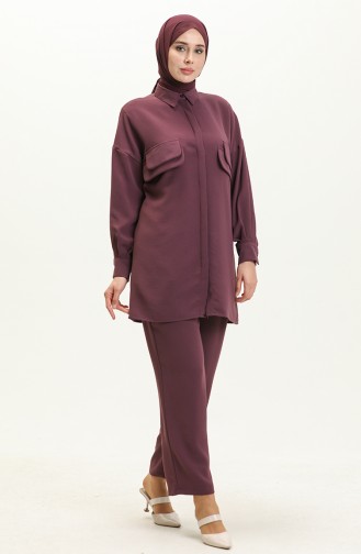 Pocket Detailed Two Piece Suit 5556-01 Plum 5556-01