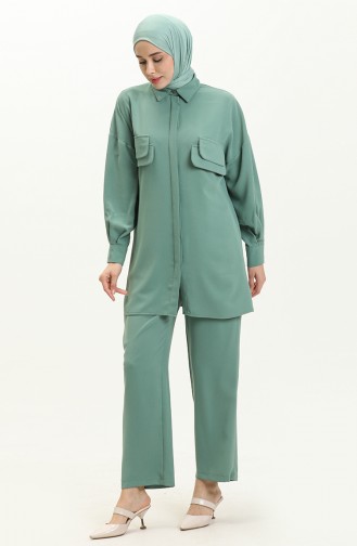 Cep Detaylı Tunik Pantolon İkili Takım 5556-03 Çağla Yeşili