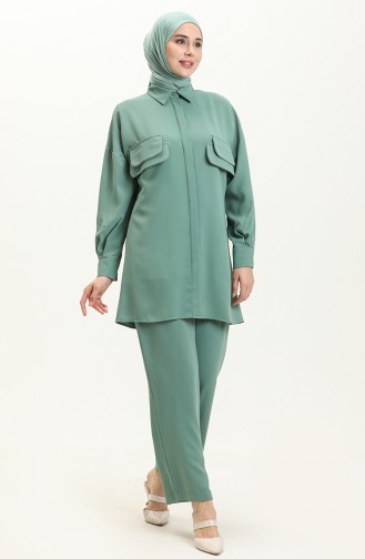 Pocket Detailed Two Piece Suit 5556-03 Green 5556-03