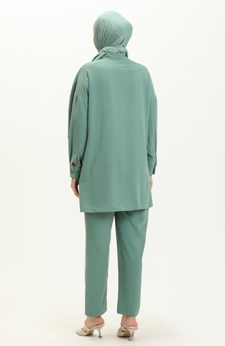 Cep Detaylı Tunik Pantolon İkili Takım 5556-03 Çağla Yeşili