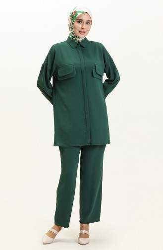 Tunika-Hose mit Taschen-Detail Doppelset 5556-04 Smaragdgrün 5556-04