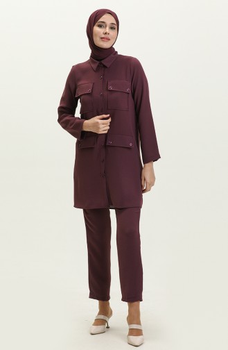 Pocket Detailed Two Piece Suit 70025-03 Plum 70025-03