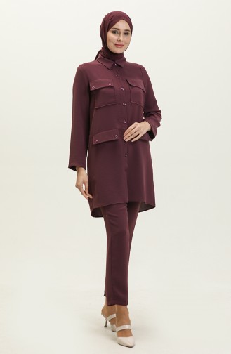 Cep Detaylı Tunik Pantolon İkili Takım 70025-03 Mürdüm