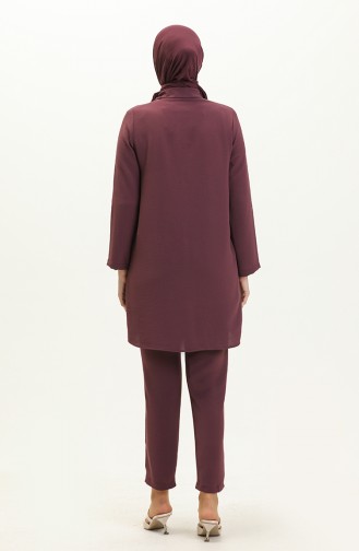 Pocket Detailed Two Piece Suit 70025-03 Plum 70025-03