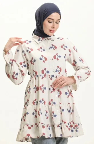 Leinen-Tunika mit Blumenmuster 0662-03 Marineblau-Burgund 0662-03