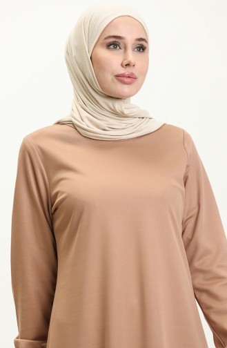 Elastic Sleeve Basic Hijab Dress 4158-09 Beige 4158-09