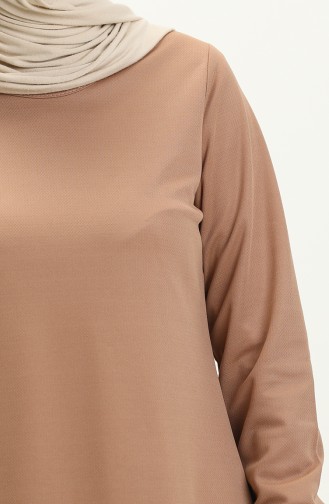 Elastic Sleeve Basic Hijab Dress 4158-09 Beige 4158-09