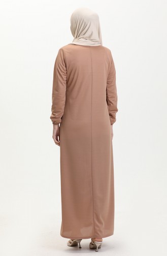 Basic Hijab Kleid mit elastischen Ärmeln 4158-09 Beige 4158-09