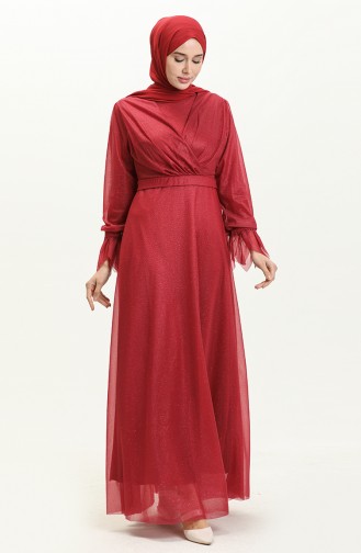 Claret Red Hijab Evening Dress 14422