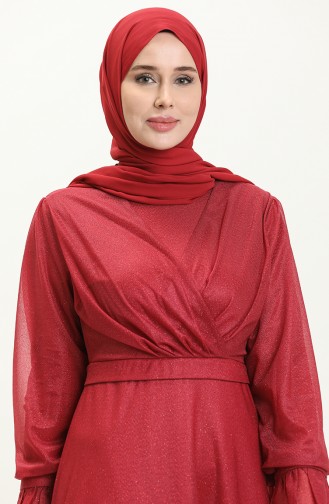 Claret Red Hijab Evening Dress 14422